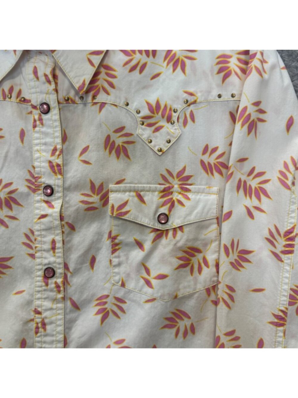 Vintage Rockies Western Shirt Women's XL Barrel Cuffs Floral Pink Snaps Yoke - Picture 5 of 12